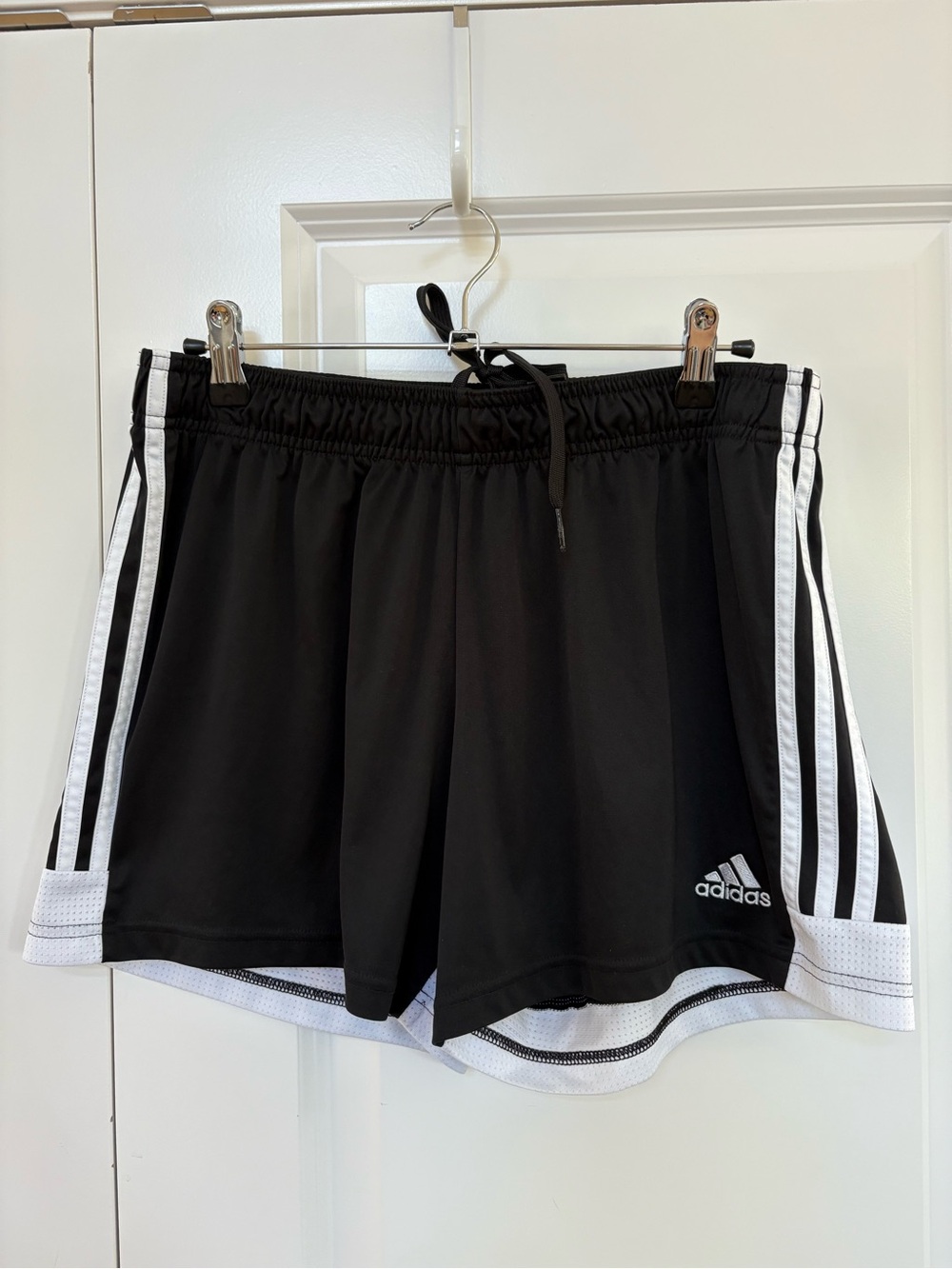 Adidas Youth Kids Black Athletic Shorts with White Stripes and Drawstring